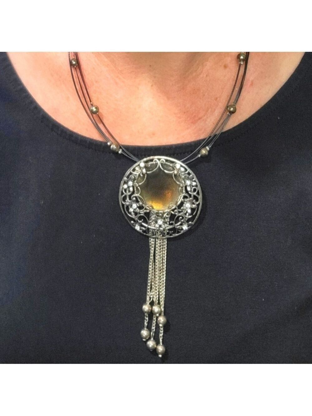 Metal Pendant Corded Necklace